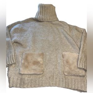 Zara tan alpaca blend big pocket drop neck sweater size Large
